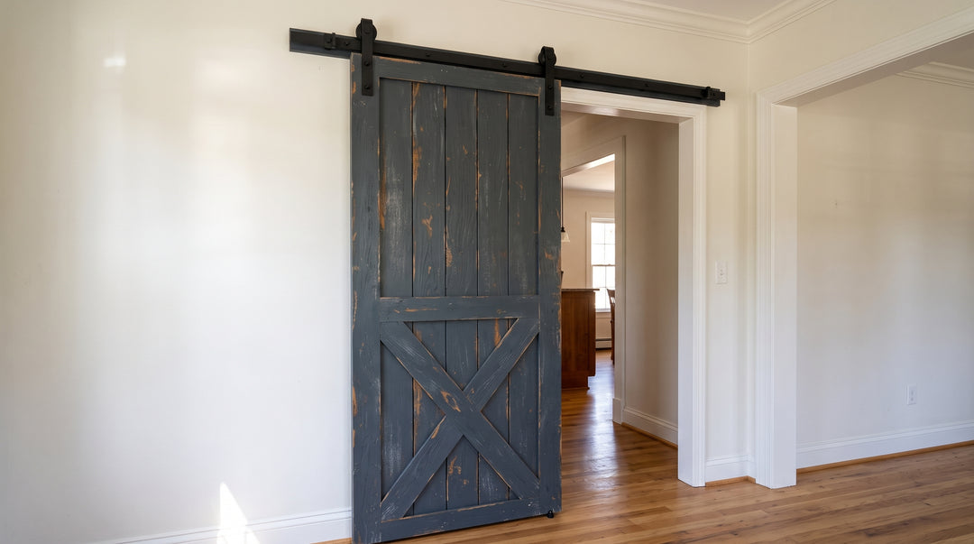 Black Top Mount T Shape Barn Door Hardware