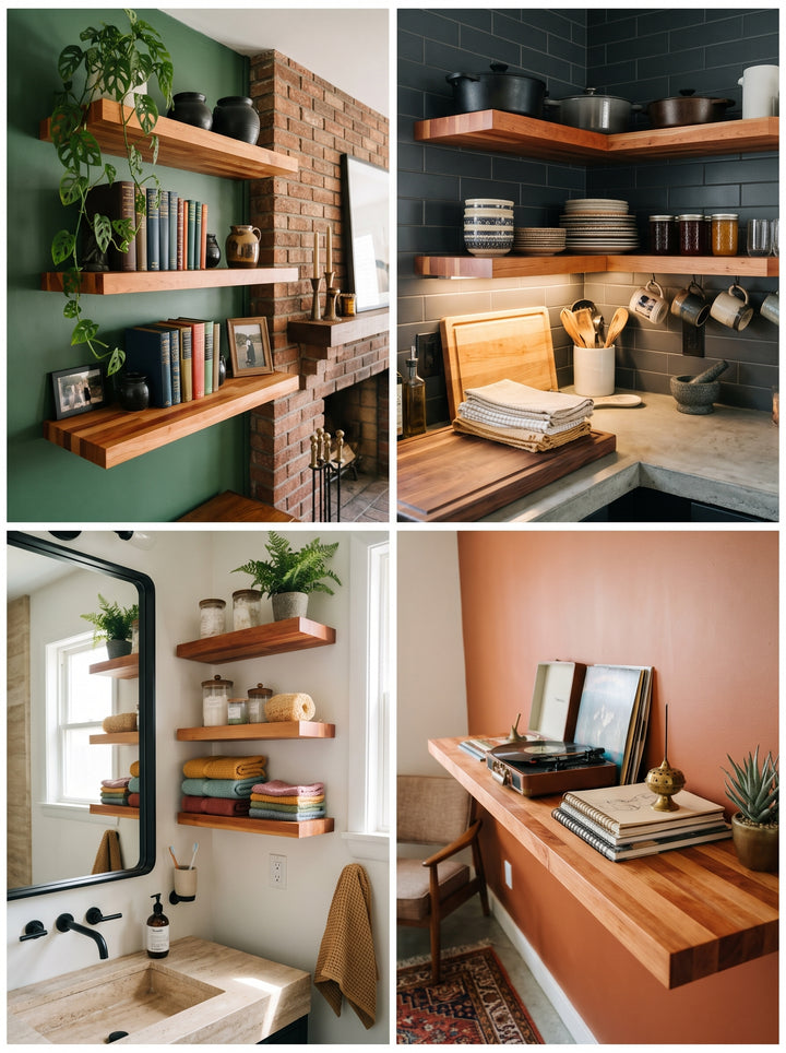 Cherry Butcher Block Floating Shelf