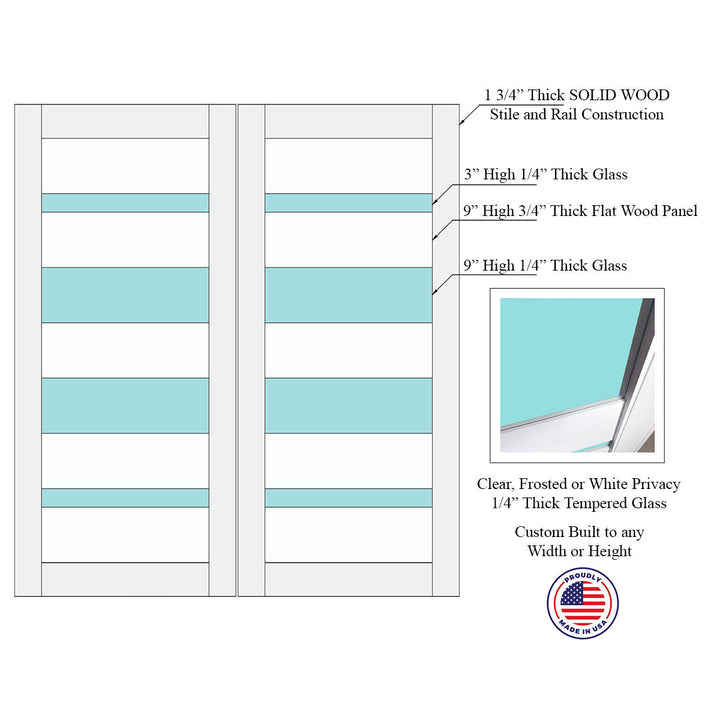 Glass 4 Lite Palermo Interior Prehung Double Door - DALMATIAN DOORS™ and Woodworking