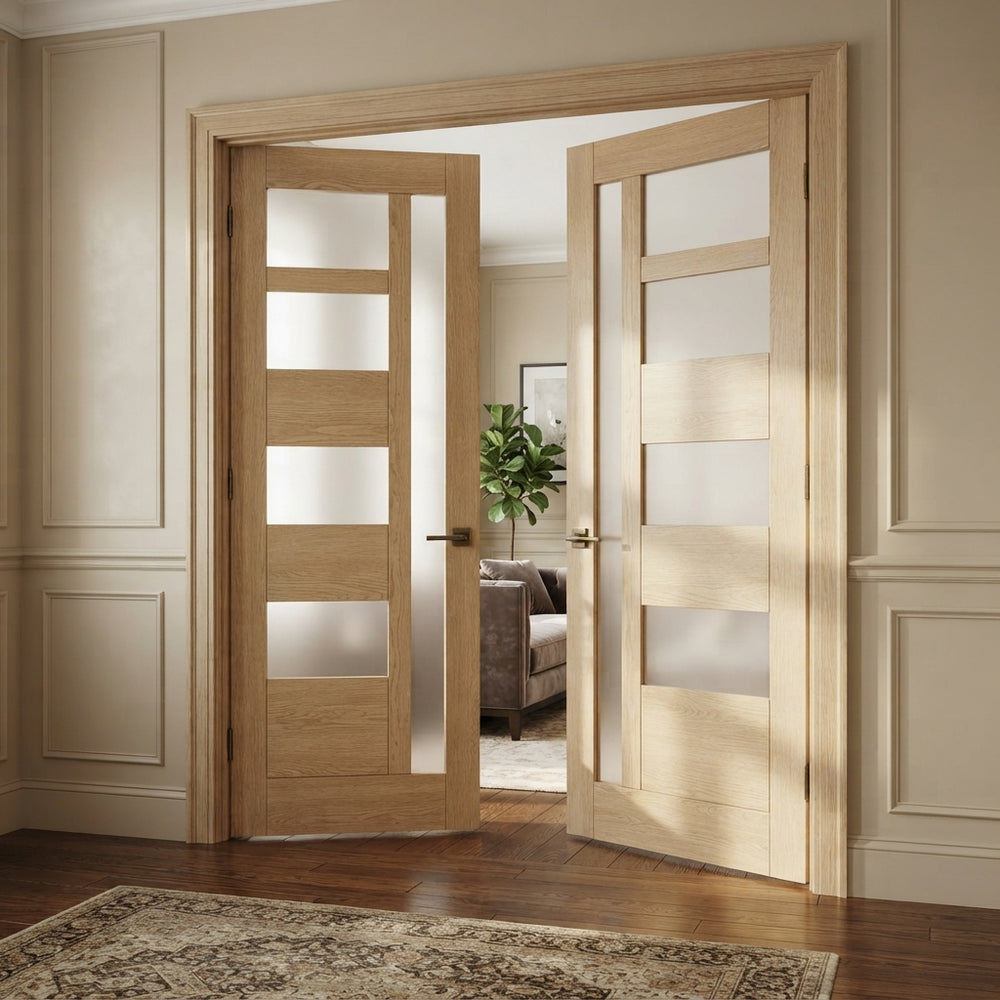 Glass 5 Lite Giuseppe Interior Prehung Double Door - DALMATIAN DOORS™ and Woodworking