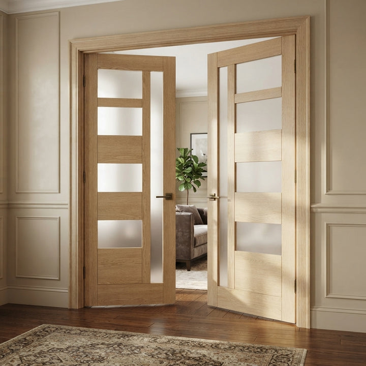 Glass 5 Lite Giuseppe Interior Prehung Double Door - DALMATIAN DOORS™ and Woodworking