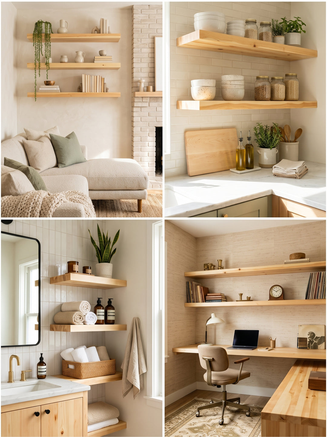 Clear Pine Butcher Block Floating Shelf