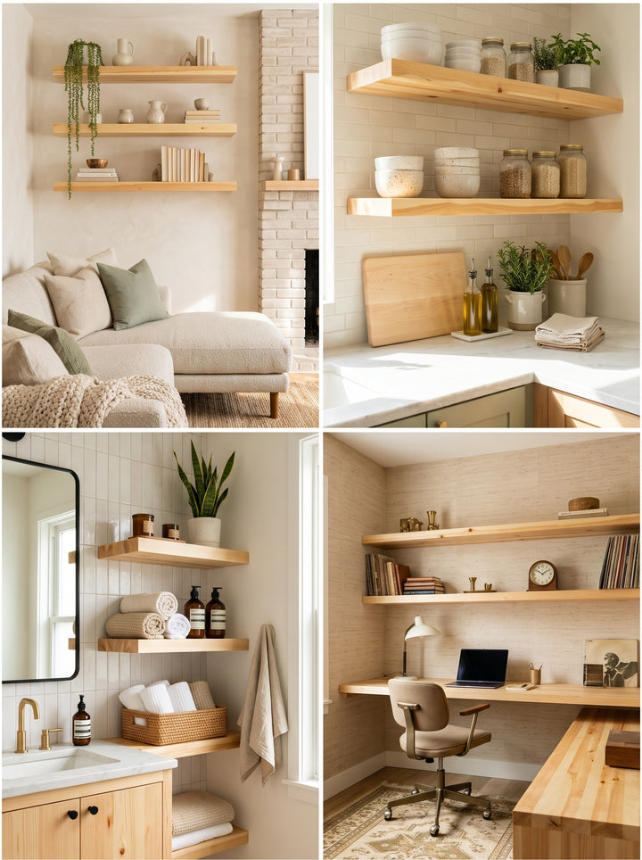 Clear Pine Butcher Block Floating Shelf
