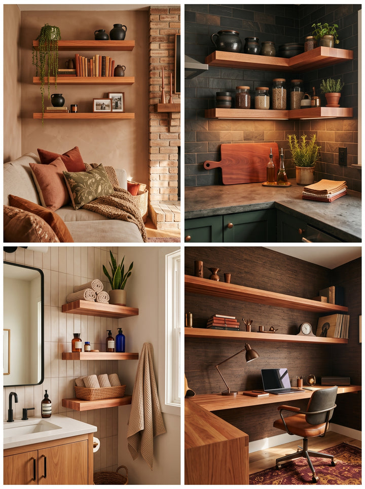 Red Oak Butcher Block Floating Shelf