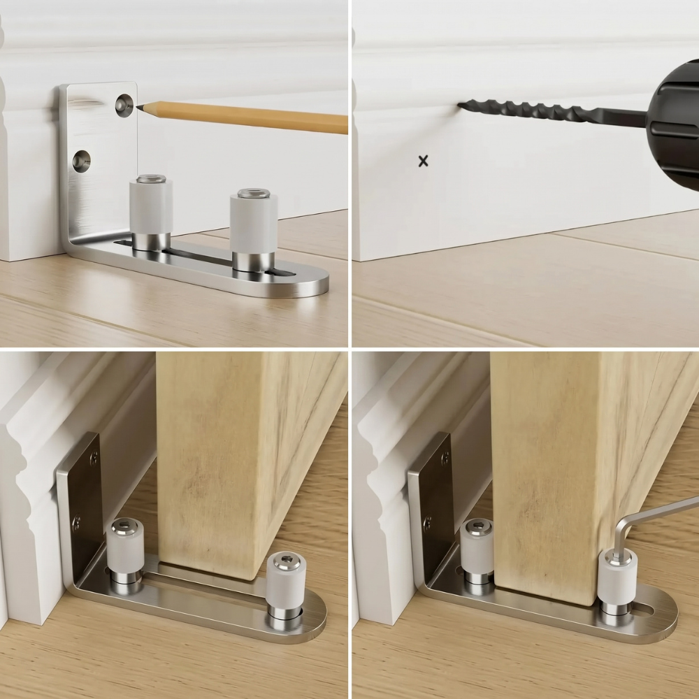 Black Adjustable Roller Floor Guide - DALMATIAN DOORS™ and Woodworking