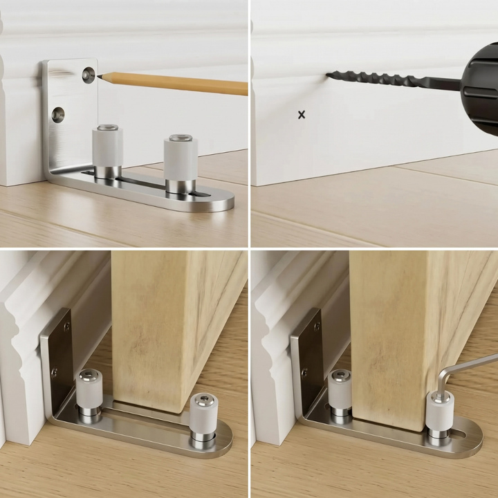 Stainless Adjustable Roller Floor Guide - DALMATIAN DOORS™ and Woodworking