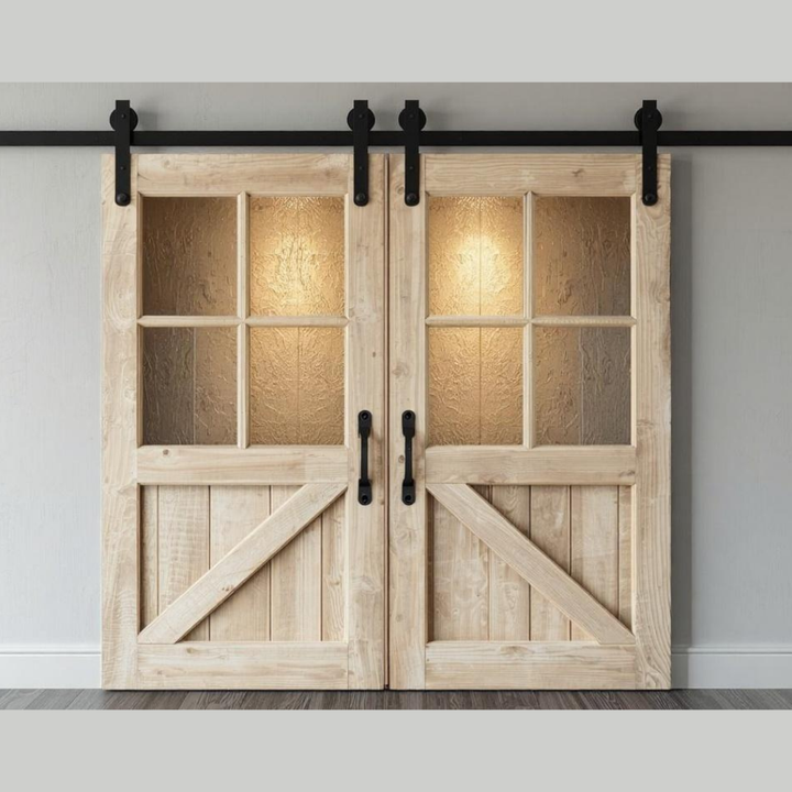 Westbridge 4 Lite Over 1 Wood Panel Double Barn Door - DALMATIAN DOORS™ and Woodworking