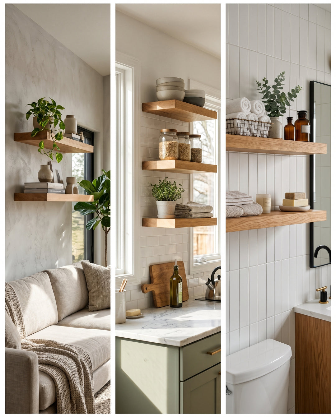 White Oak Wide Plank Floating Shelf