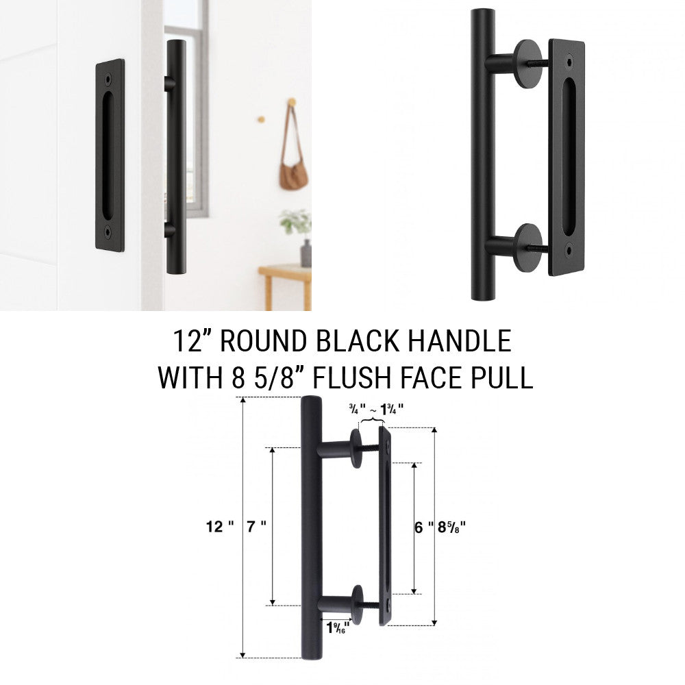 12 inch Round Black Handle with 8 5/8 inch Flush Pull - DALMATIAN DOORS™ and Woodworking