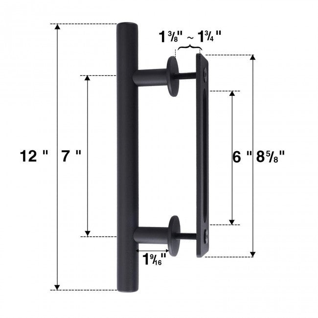 12 inch Round Black Handle with 8 5/8 inch Flush Pull - DALMATIAN DOORS™ and Woodworking