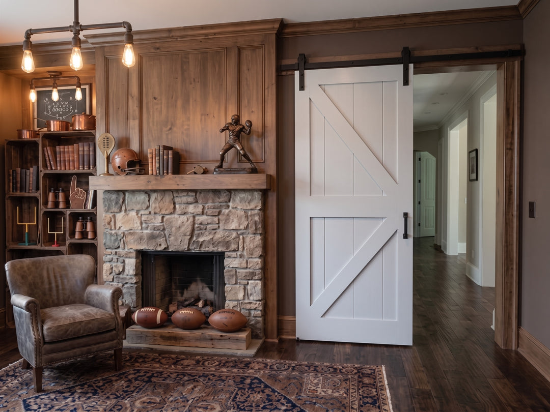 British Brace K Design Wood 2 Panel Barn Door - DALMATIAN DOORS™ and Woodworking