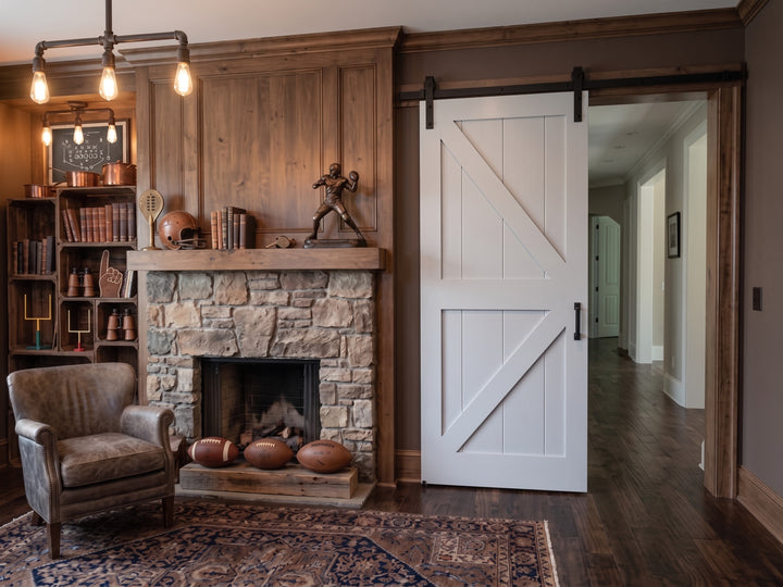 British Brace K Design Wood 2 Panel Barn Door - DALMATIAN DOORS™ and Woodworking