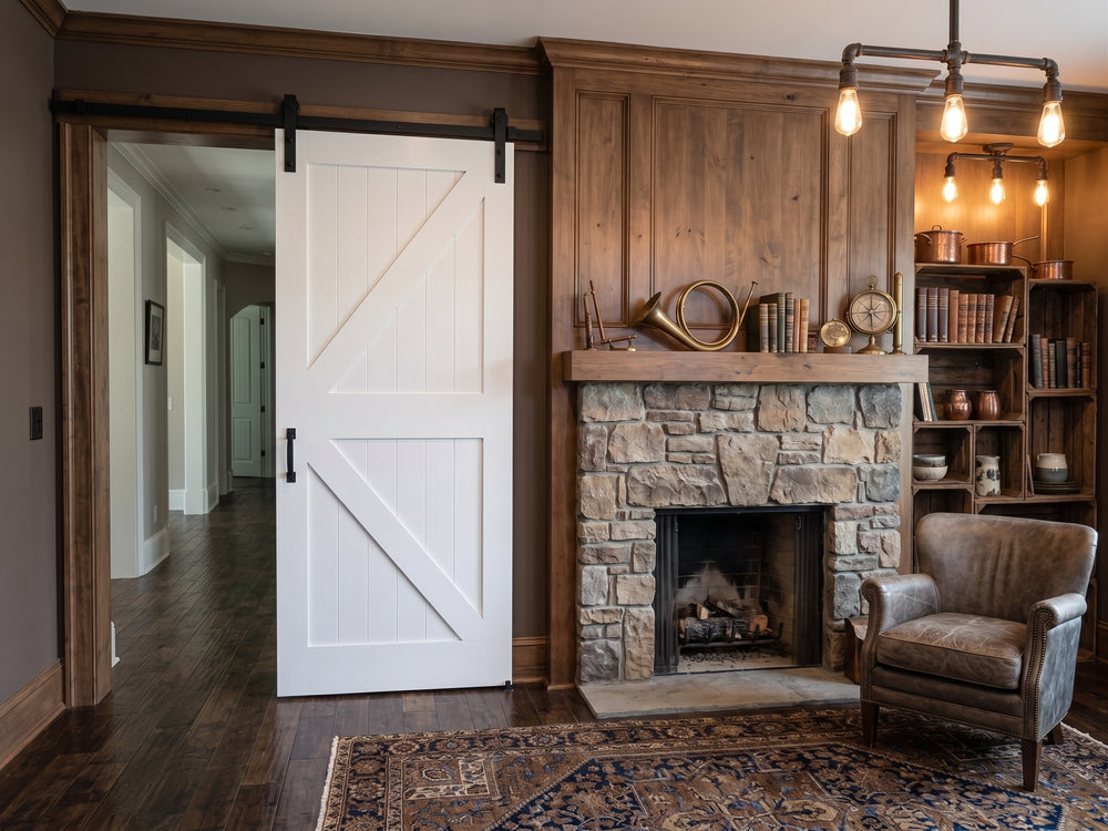 British Brace K Design Wood 2 Panel Barn Door - DALMATIAN DOORS™ and Woodworking