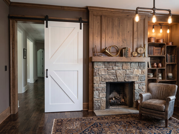 British Brace K Design Wood 2 Panel Barn Door - DALMATIAN DOORS™ and Woodworking