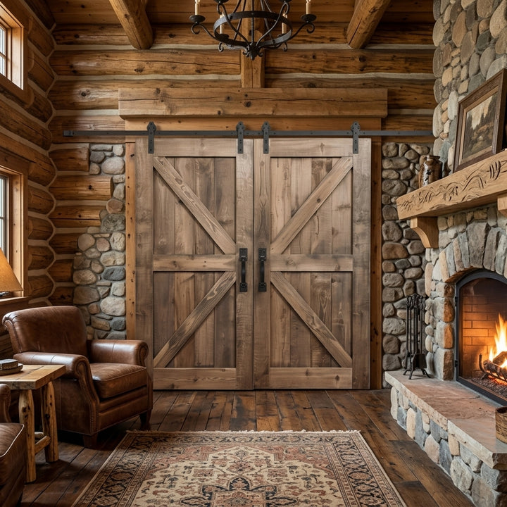 British Brace K Design Wood 2 Panel Double Barn Door - DALMATIAN DOORS™ and Woodworking