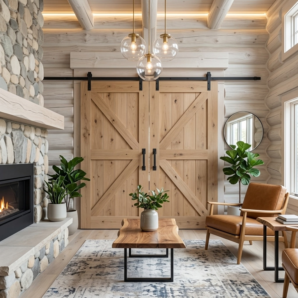 British Brace K Design Wood 2 Panel Double Barn Door - DALMATIAN DOORS™ and Woodworking