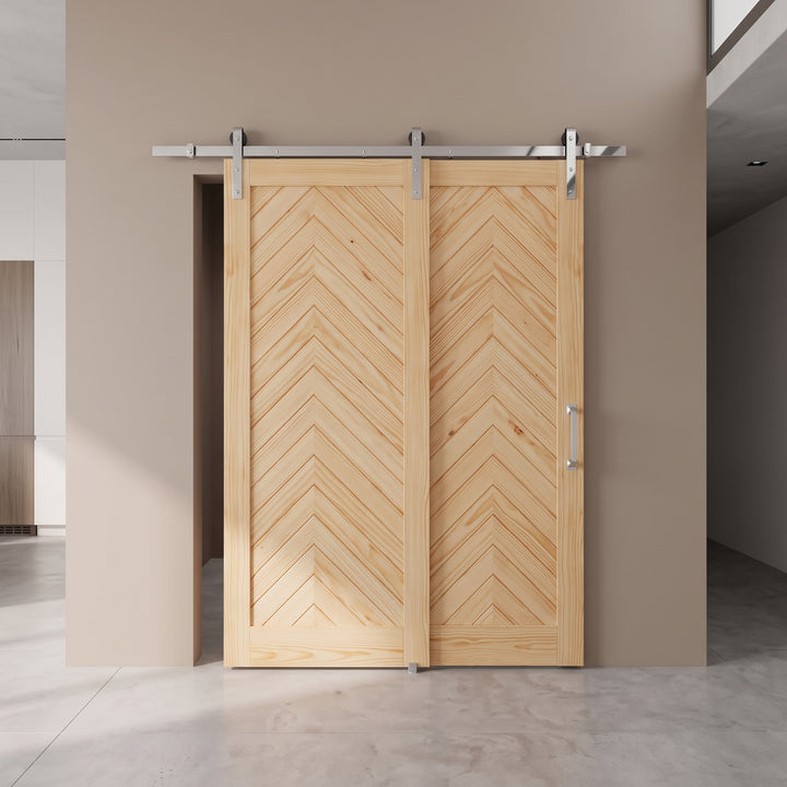 Chevron Wood 1 Panel Bypass Barn Door - DALMATIAN DOORS™ and Woodworking