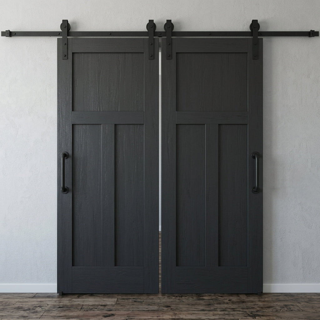 Wood 3 Panel Craftsman Double Barn Door - DALMATIAN DOORS™ and Woodworking