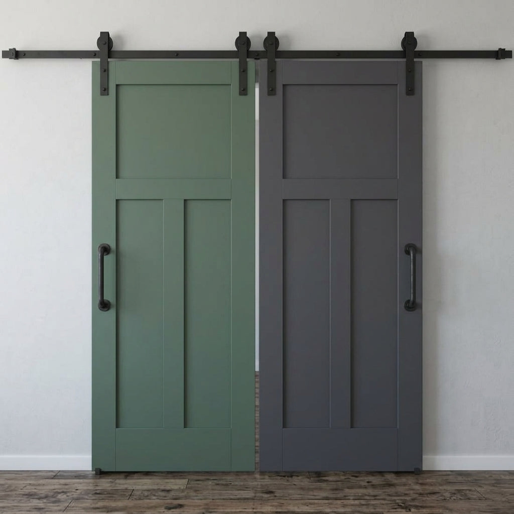 Wood 3 Panel Craftsman Double Barn Door - DALMATIAN DOORS™ and Woodworking