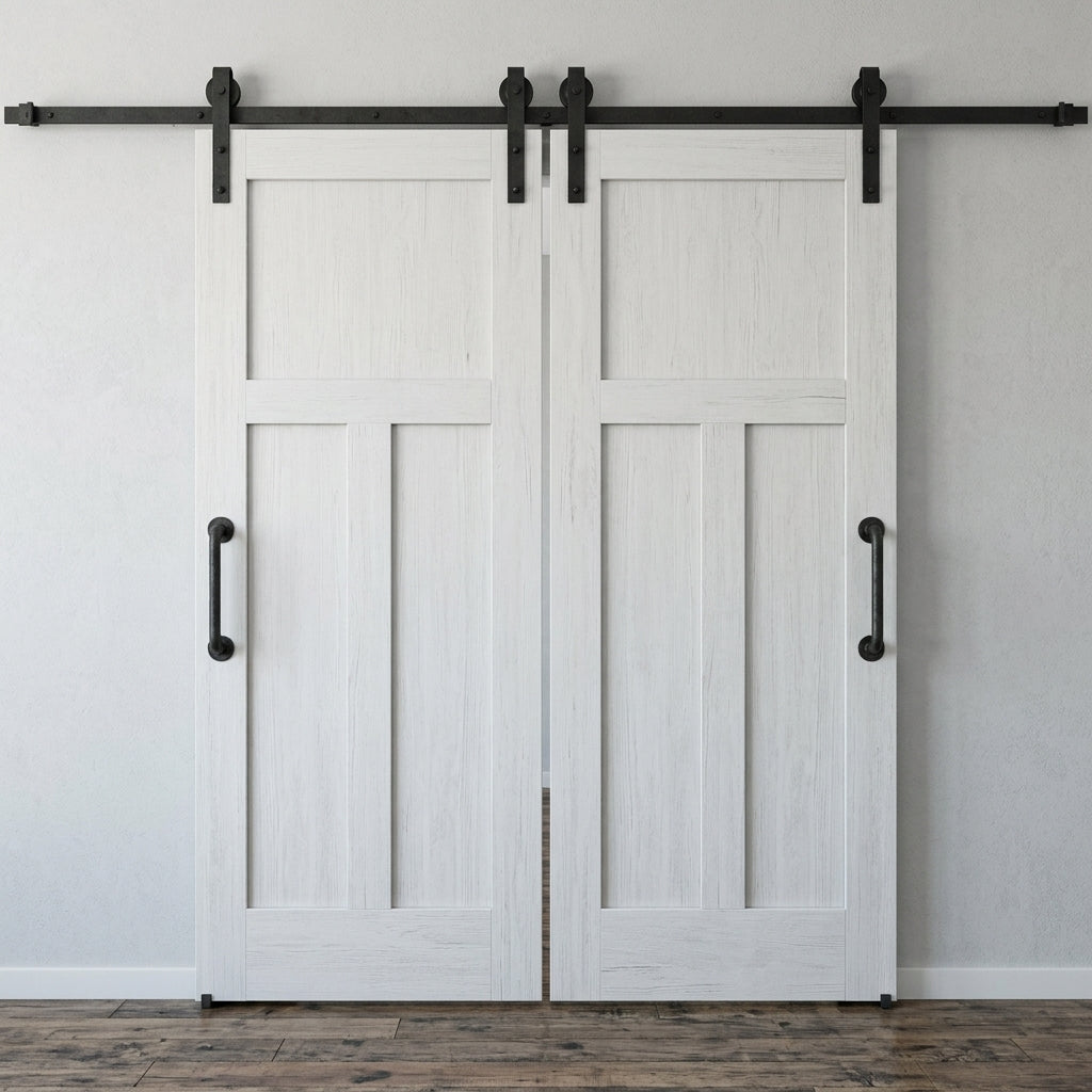 Wood 3 Panel Craftsman Double Barn Door - DALMATIAN DOORS™ and Woodworking