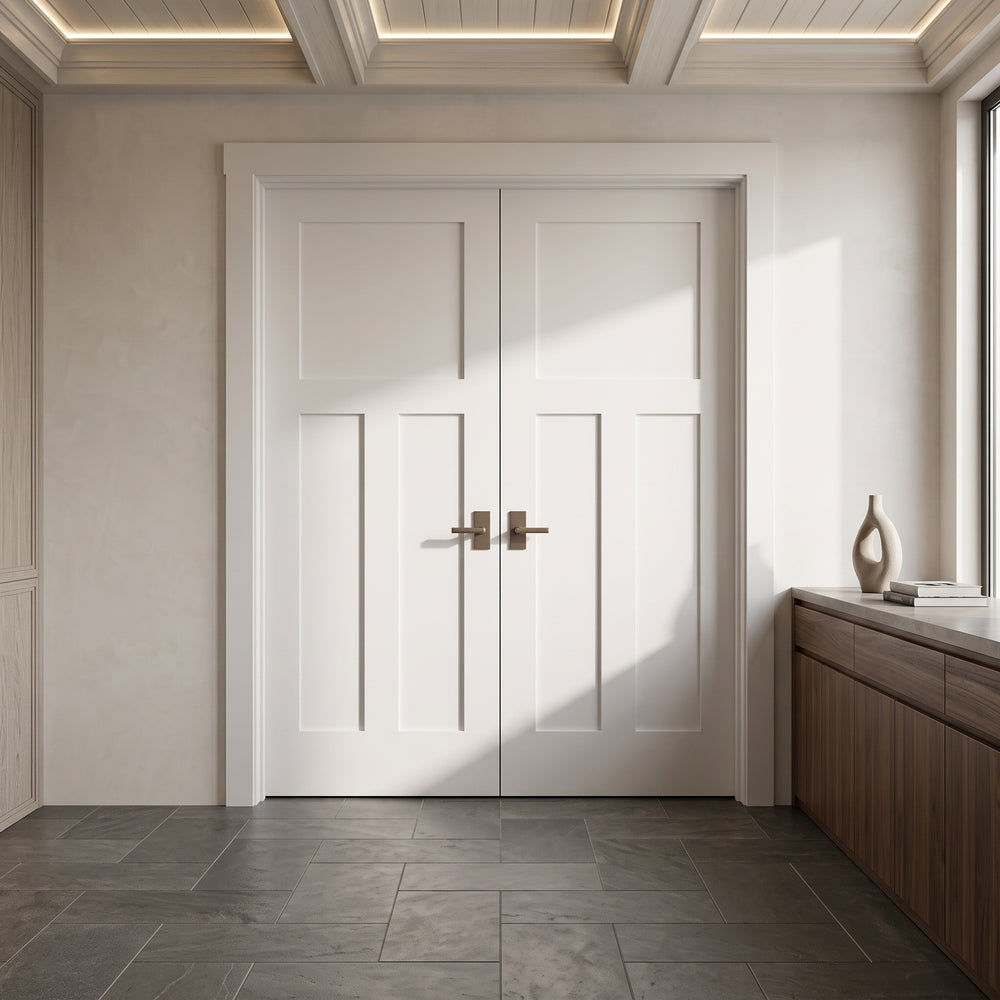 Wood 3 Panel Craftsman French Double Door - DALMATIAN DOORS™ and Woodworking