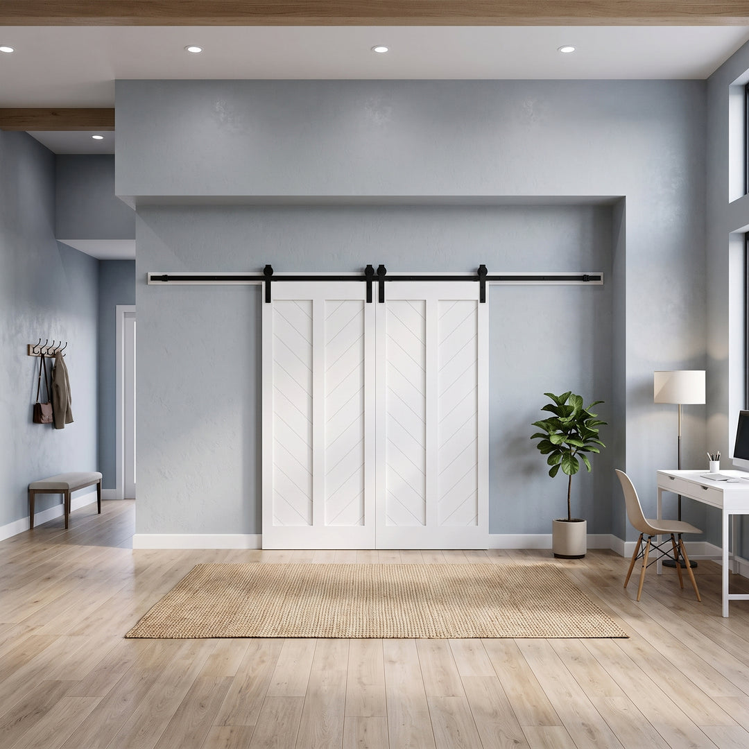 Down Arrow Wood 2 Panel Double Barn Door - DALMATIAN DOORS™ and Woodworking