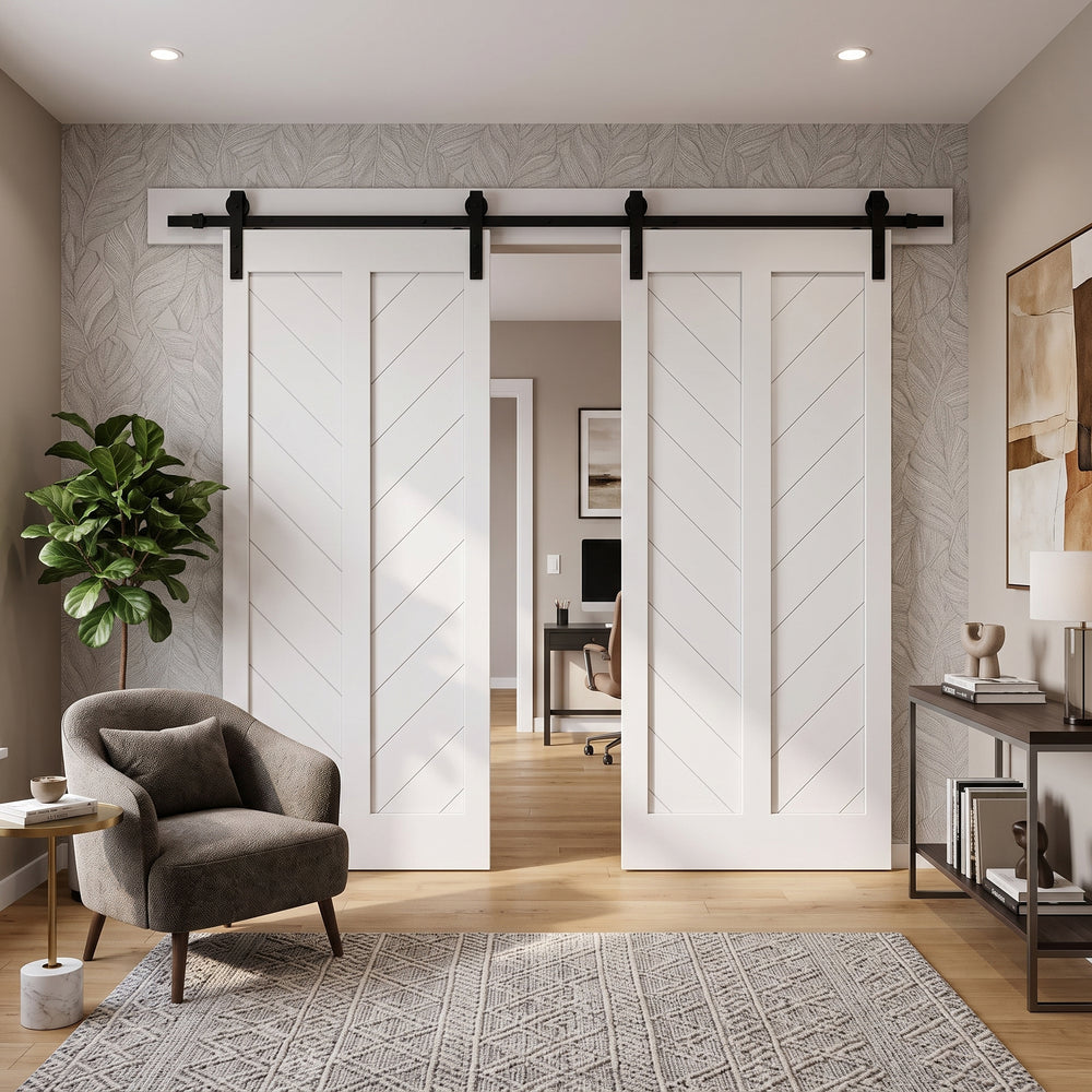 Down Arrow Wood 2 Panel Double Barn Door - DALMATIAN DOORS™ and Woodworking