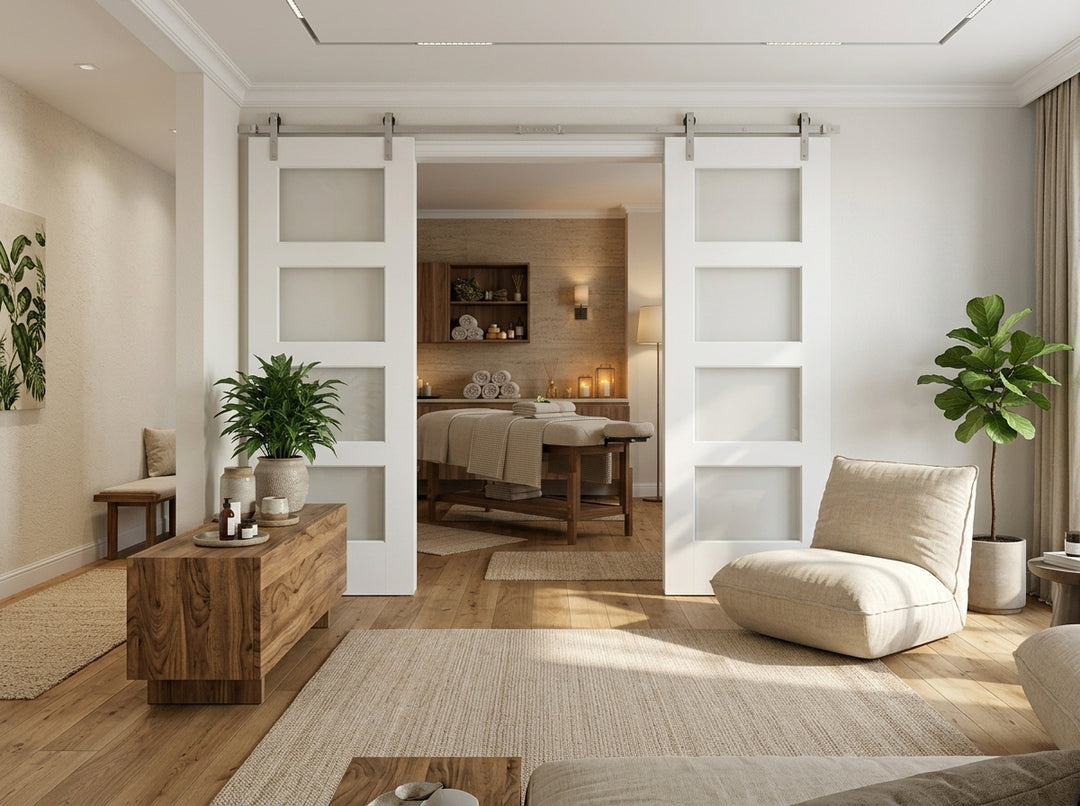 Glass 4 Panel Double Barn Door - DALMATIAN DOORS™ and Woodworking