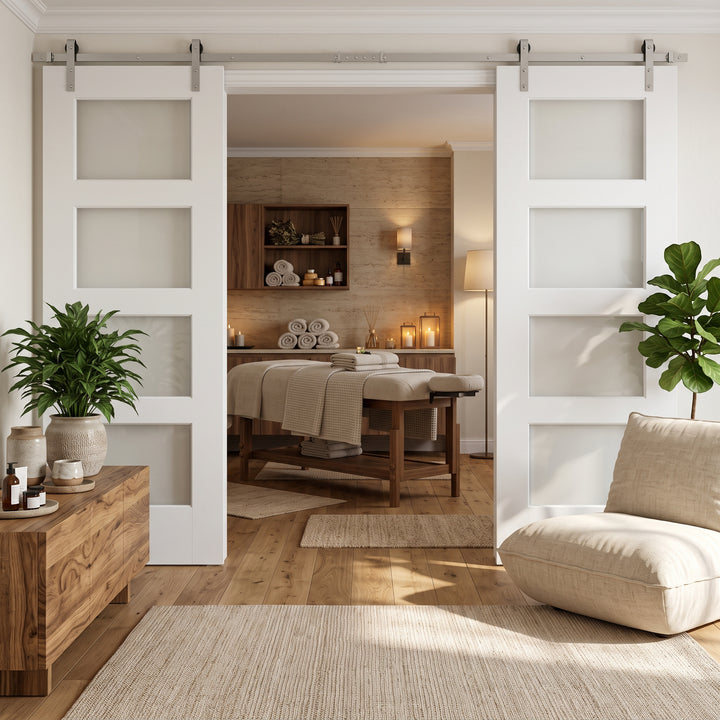 Glass 4 Panel Double Barn Door - DALMATIAN DOORS™ and Woodworking