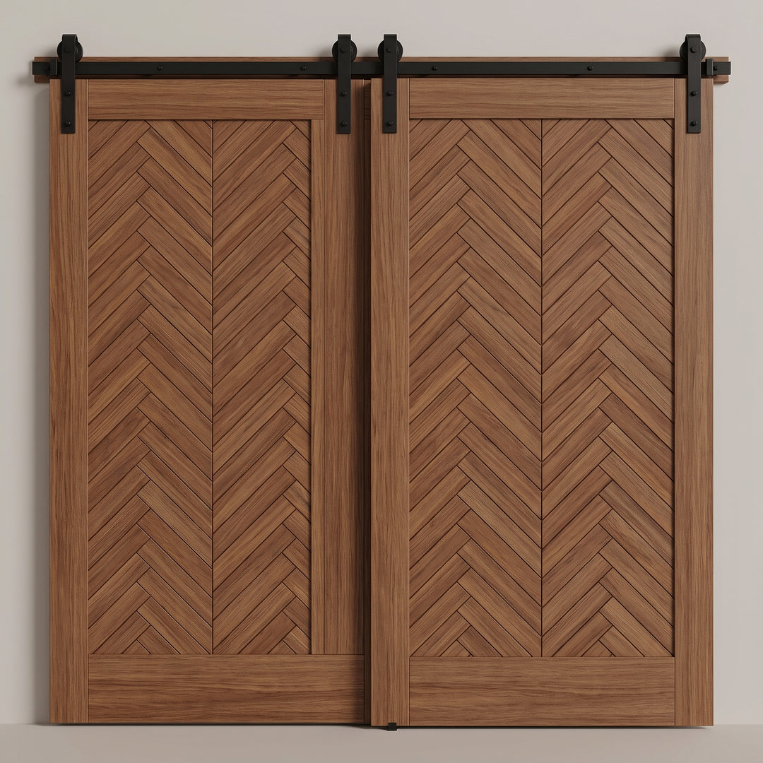 Herringbone Wood 1 Panel Bypass Barn Door - DALMATIAN DOORS™ and Woodworking