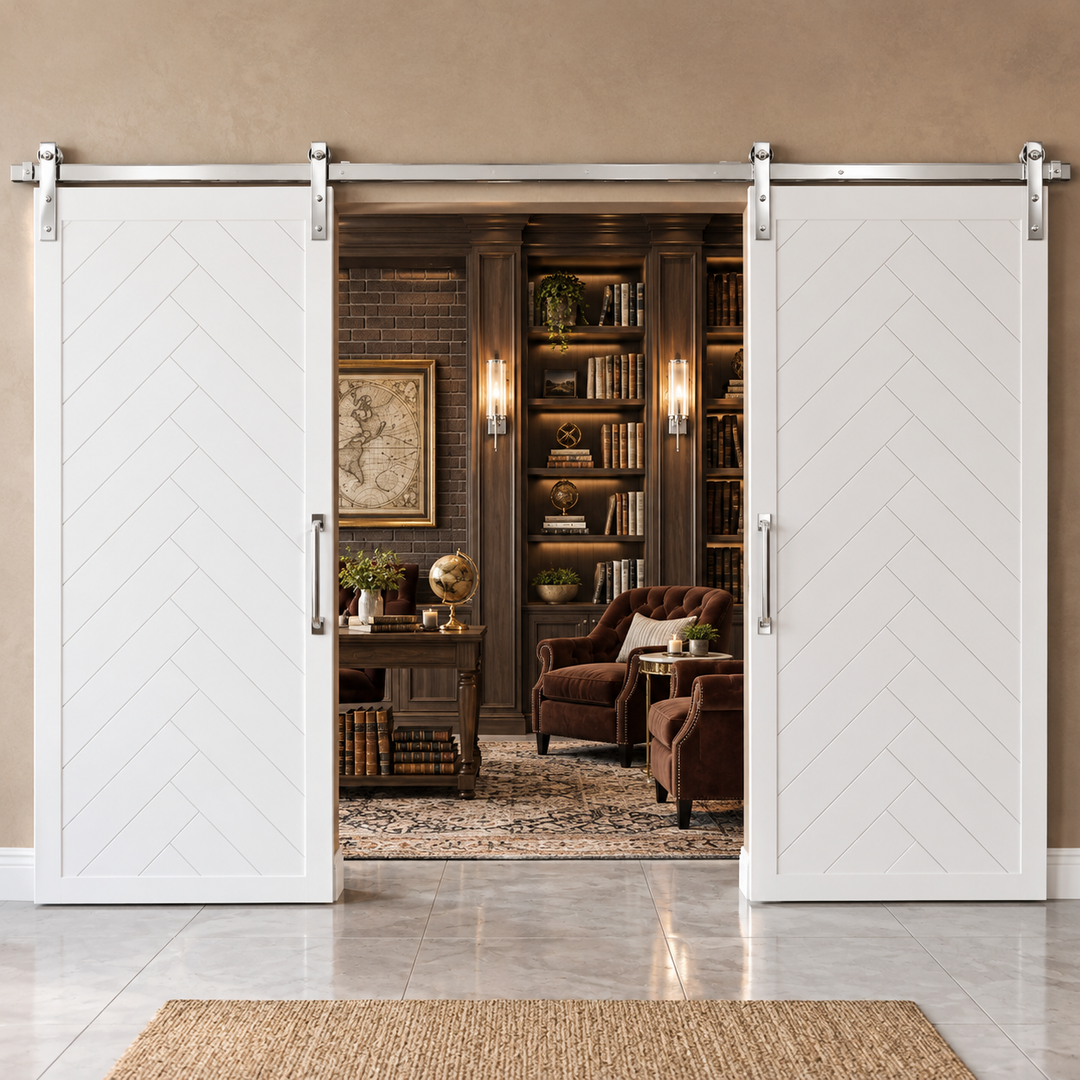 Herringbone Wood 1 Panel Double Barn Door - DALMATIAN DOORS™ and Woodworking