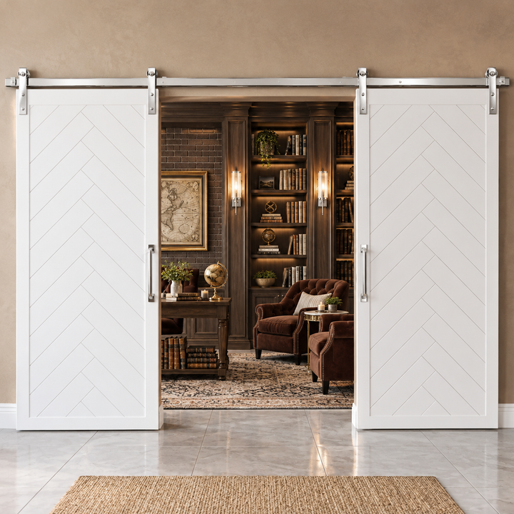 Herringbone Wood 1 Panel Double Barn Door - DALMATIAN DOORS™ and Woodworking