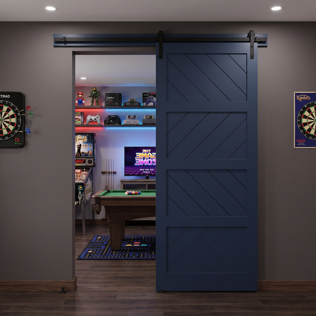 Left and Right Arrow Wood 4 Panel Barn Door - DALMATIAN DOORS™ and Woodworking