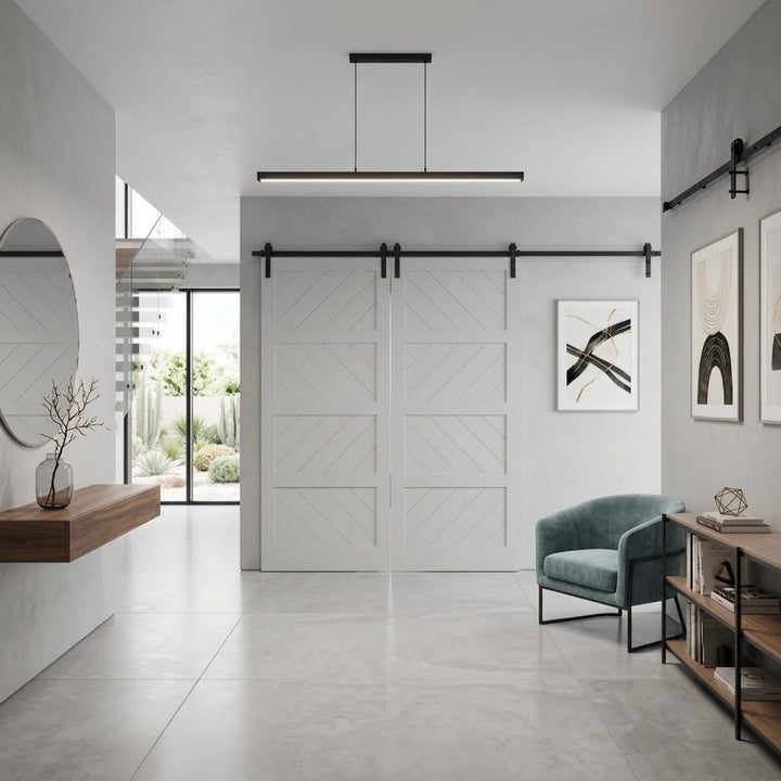 Left and Right Arrow Wood 4 Panel Double Barn Door - DALMATIAN DOORS™ and Woodworking
