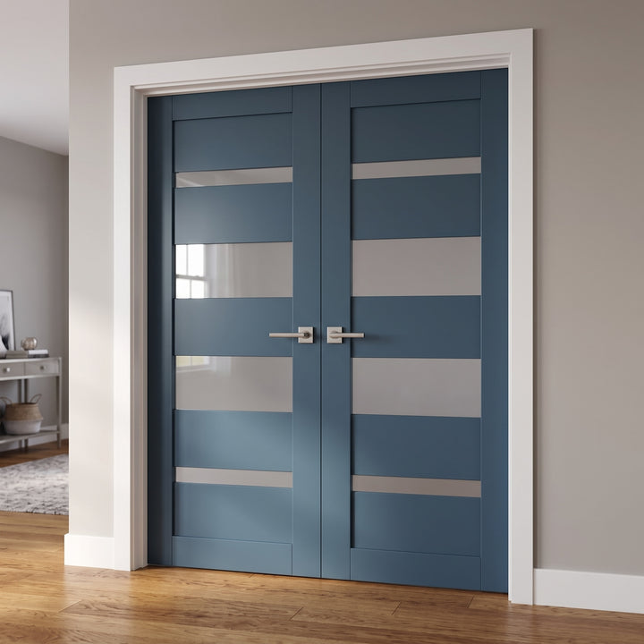 Glass 4 Lite Palermo Interior Prehung Double Door - DALMATIAN DOORS™ and Woodworking