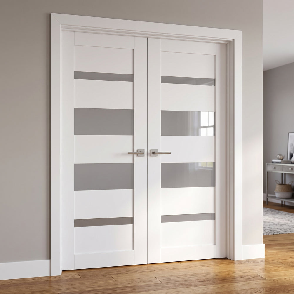 Glass 4 Lite Palermo Interior Prehung Double Door - DALMATIAN DOORS™ and Woodworking