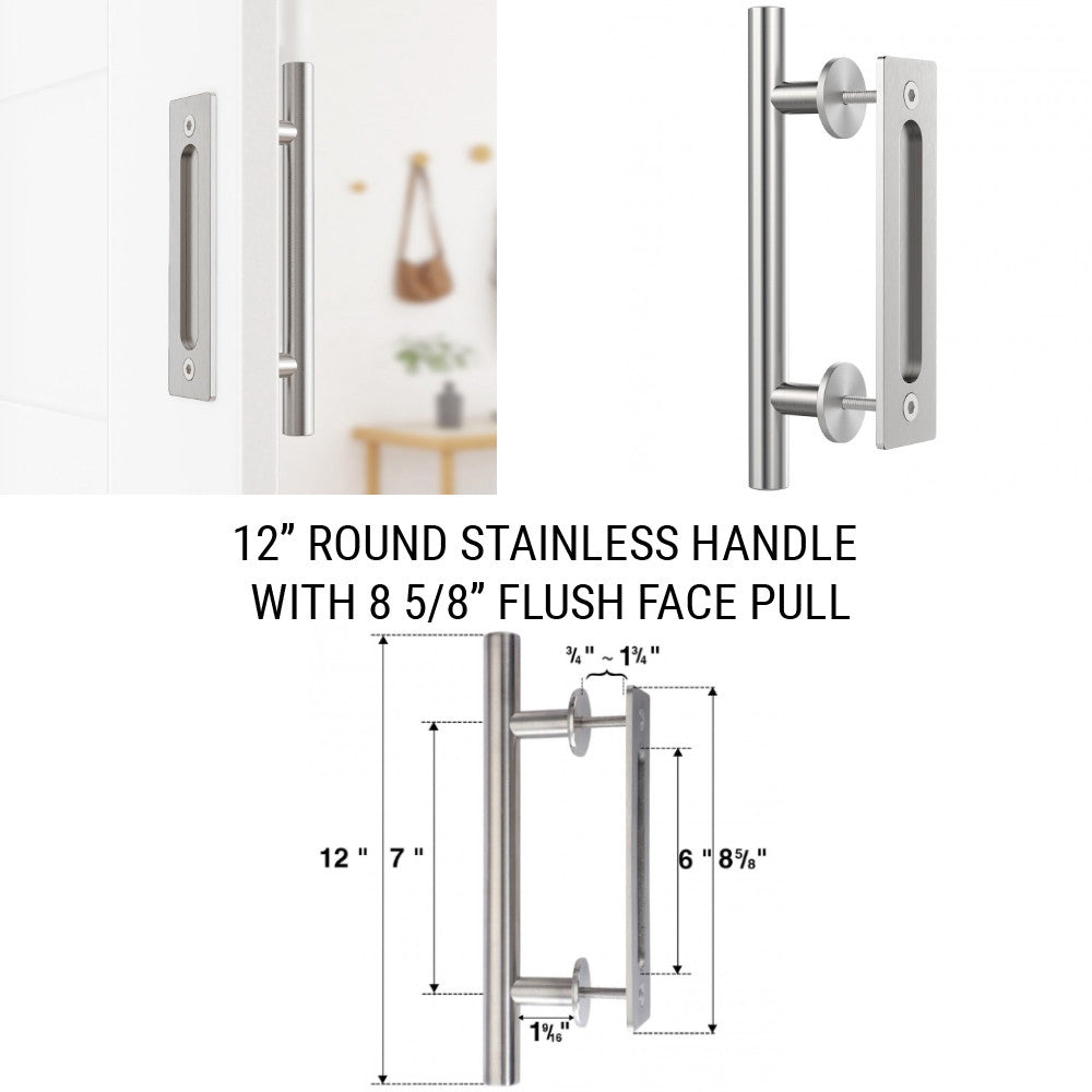 12 inch Round Stainless Handle with  8 5/8 inch Flush Pull - DALMATIAN DOORS™ and Woodworking