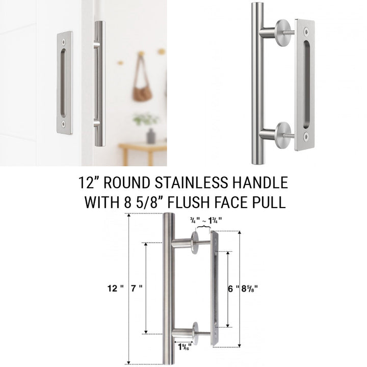 12 inch Round Stainless Handle with  8 5/8 inch Flush Pull - DALMATIAN DOORS™ and Woodworking