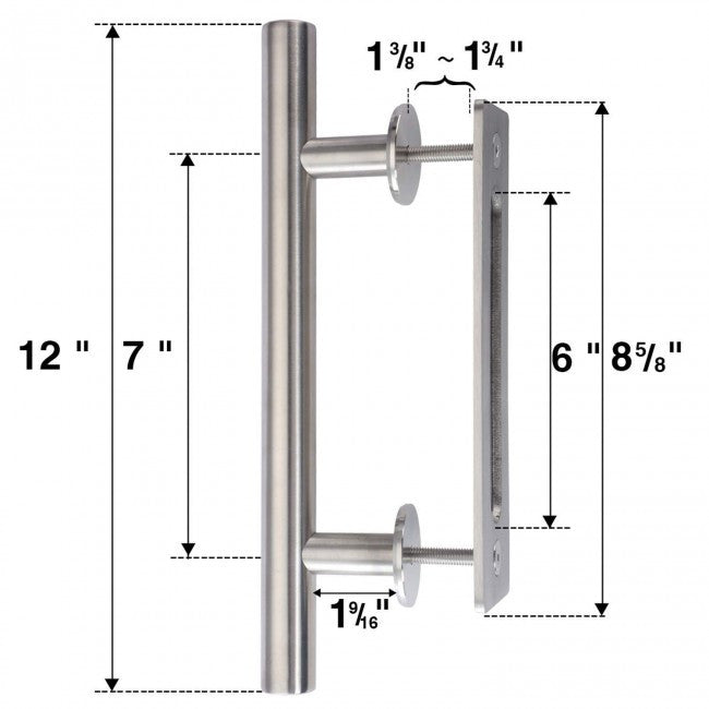 12 inch Round Stainless Handle with  8 5/8 inch Flush Pull - DALMATIAN DOORS™ and Woodworking