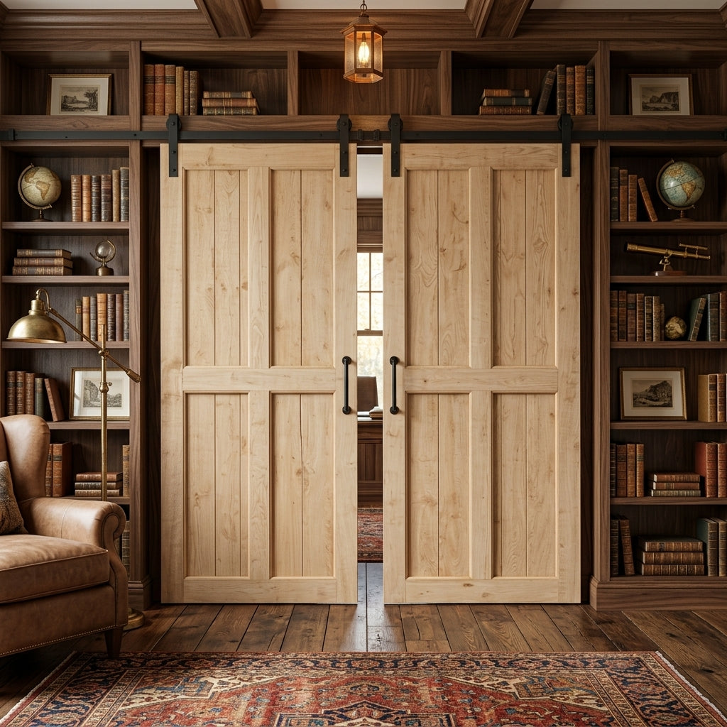 Traditional Wood 4 Panel Double Barn Door - DALMATIAN DOORS™ and Woodworking