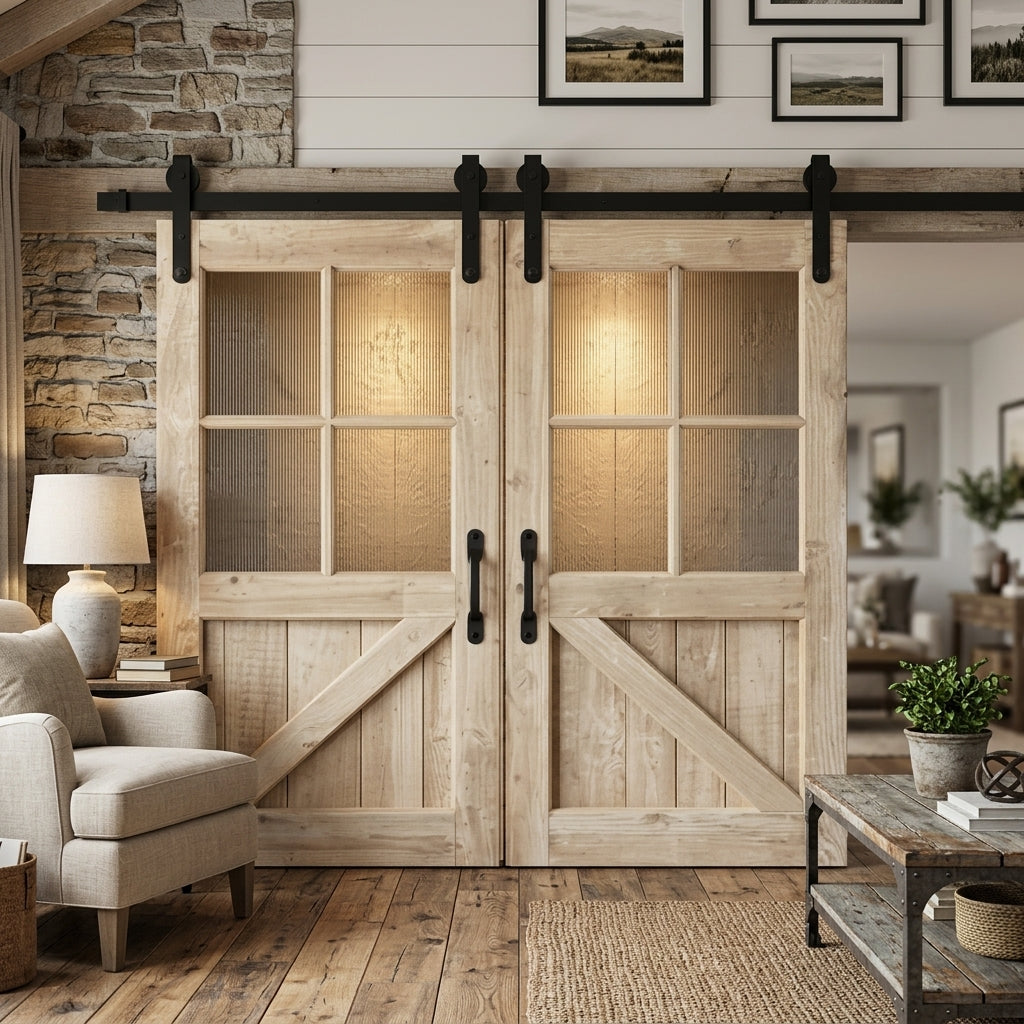 Westbridge 4 Lite Over 1 Wood Panel Double Barn Door - DALMATIAN DOORS™ and Woodworking
