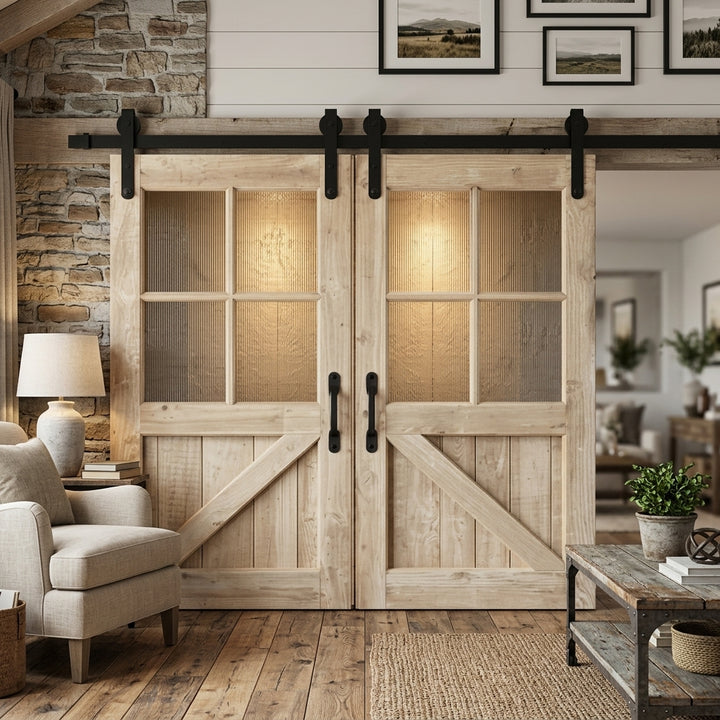 Westbridge 4 Lite Over 1 Wood Panel Double Barn Door - DALMATIAN DOORS™ and Woodworking